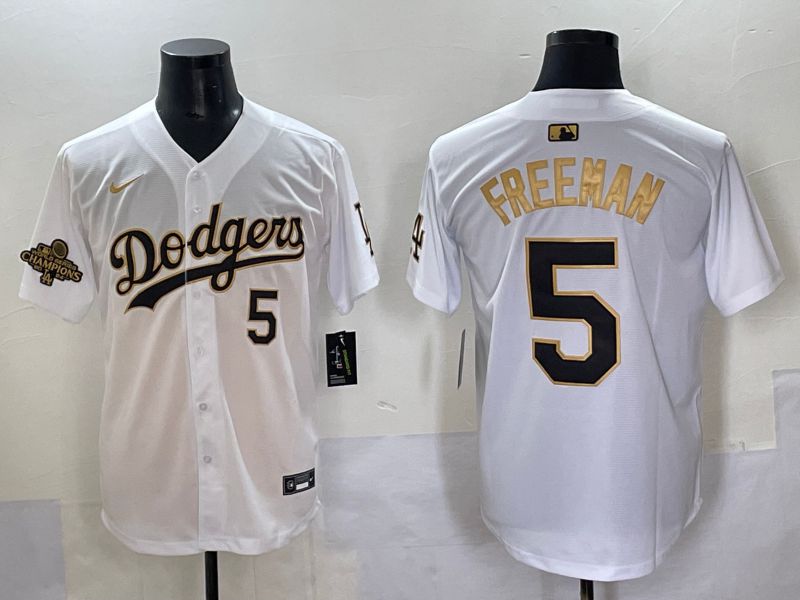Men 2025 Los Angeles Dodgers #5 Freeman White Gold Nike MLB Jersey style 6272->los angeles dodgers->MLB Jersey